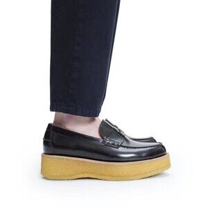 APC Adele Moccasin Leather Platform Loafers Black Sz 8.5 Chunky Pantent Academia